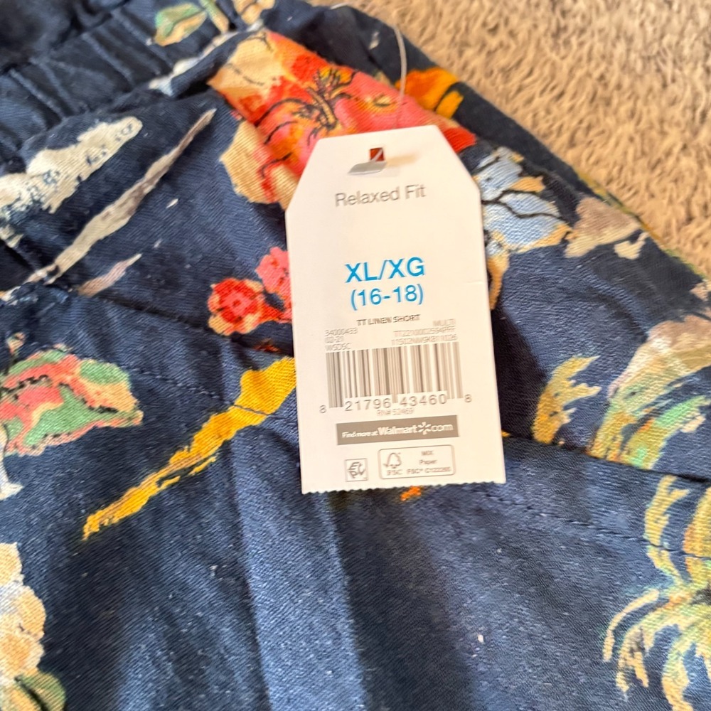 Time Tru Women Shorts XL 100% Linen Tropical Pockets Beachy Boho Hawaiian 18974 - Picture 9 of 10
